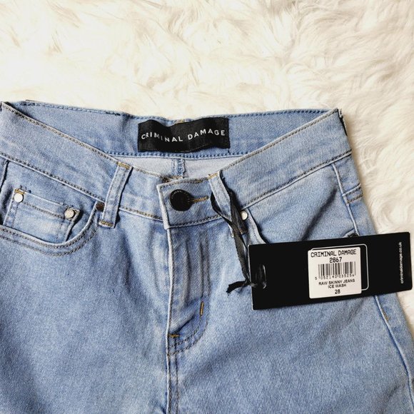 Criminal Damage 2867 Womens Raw Skinny Jeans Ice Wash - Picture 3 of 3